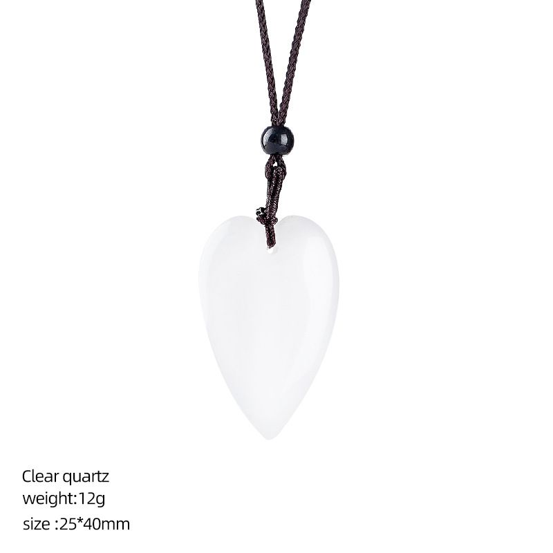 Colar de amor de cristal natural de 40mm, pingente de coração de pêssego de pedra de ágata gravado em forma de coração.