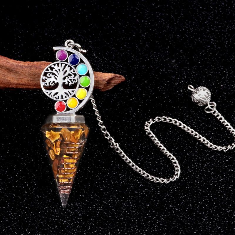 2145-Nova Árvore Colorida da Vida Resina De Cascalho De Cristal Hexagonal Cone Pêndulo Yoga Ornamento De Meditação