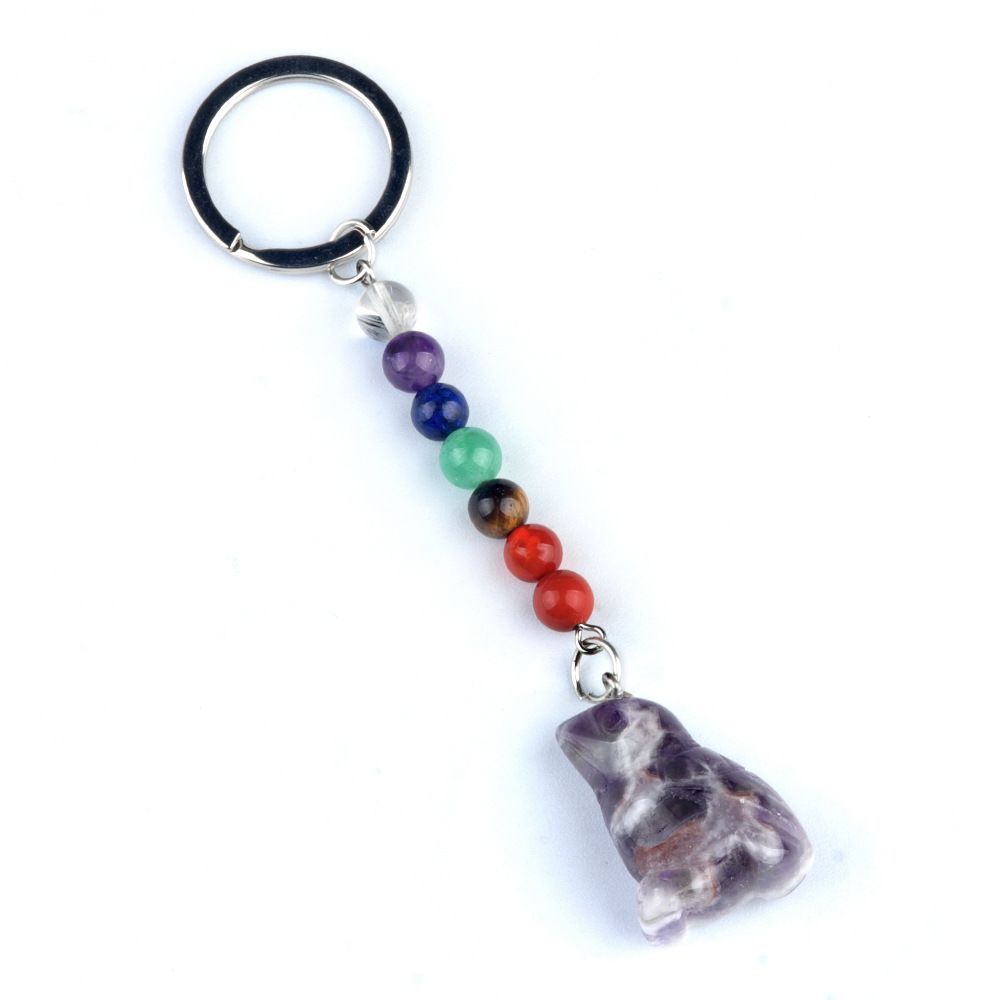 1952-Chaveiro de pássaro de pedra de cristal colorido, pingente de jóias de chakra, pingente de chaveiro de animal pequeno
