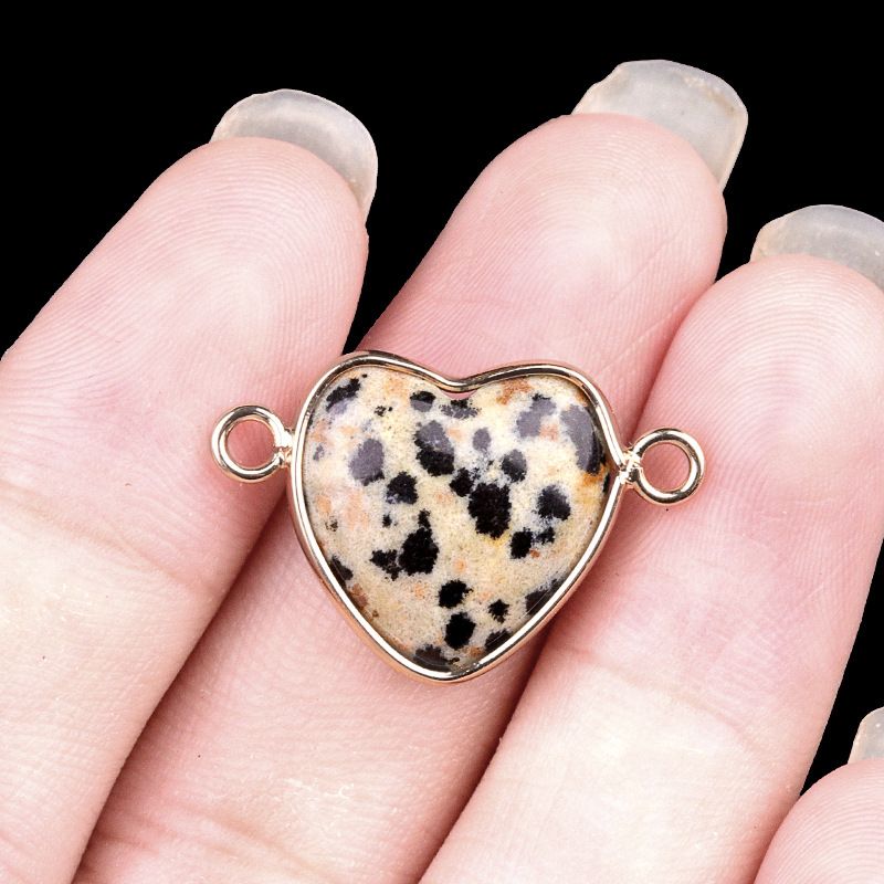 2026-15Mm conector de bainha de amor, pedra semi-preciosa natural amor duplo orifício de suspensão acessórios de jóias DIY