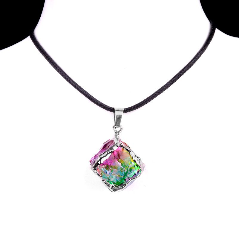 2012-Imitação de cristal de pedra áspera quadrado galvanoplastia pingente de cor, colar de cubo de açúcar de cristal artificial pingente de jóias DIY