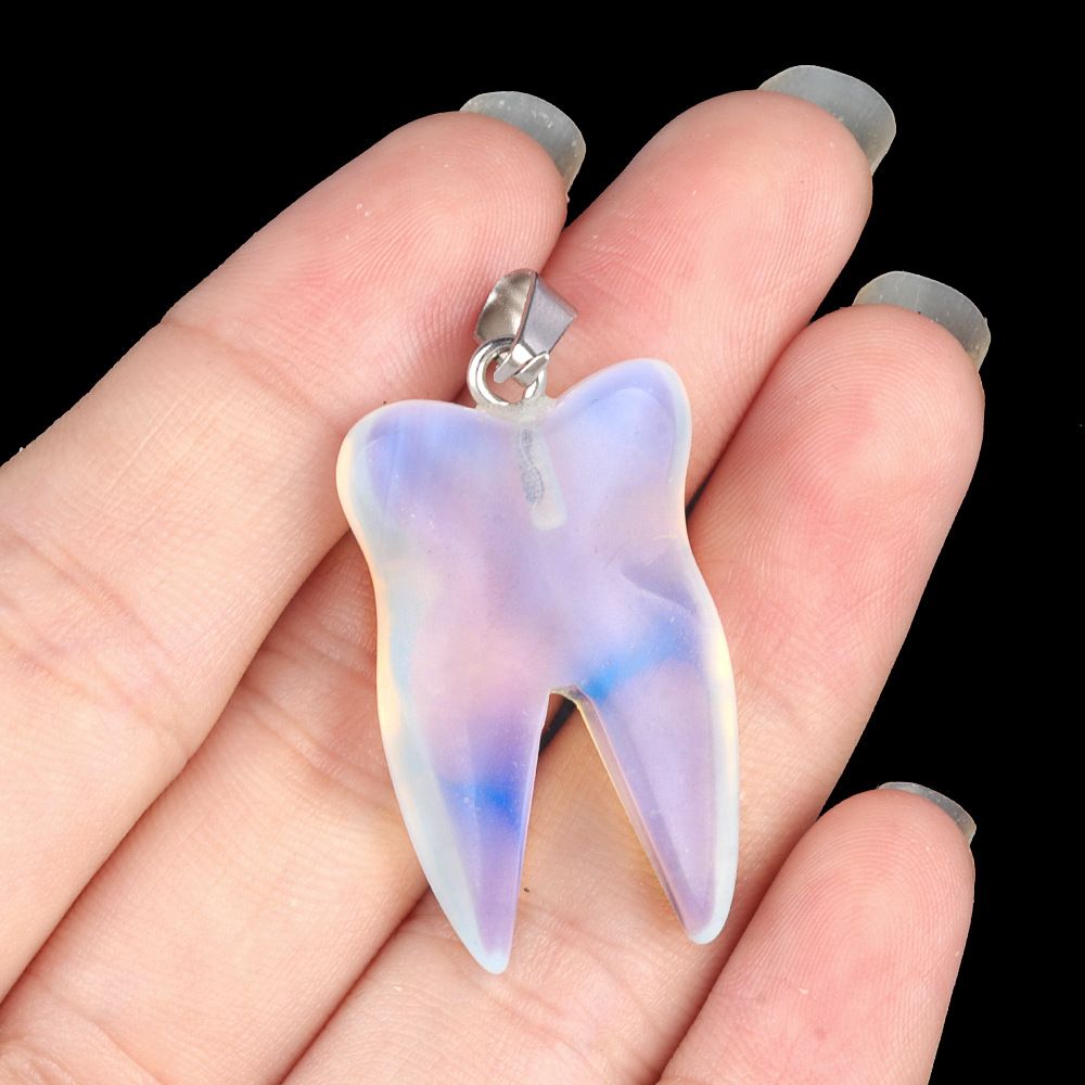 1919-32Mm pingente de dente de pedra de cristal natural de ágata colar DIY pingente de jóias material