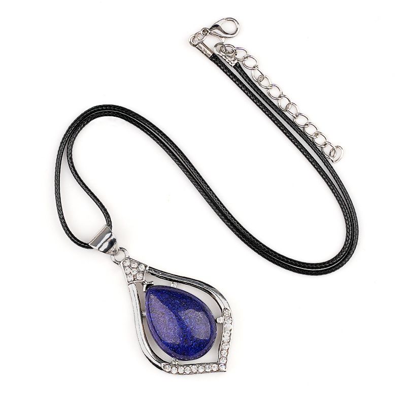 Pingente de gota de água de cabeça de pedra semipreciosa de cristal natural, liga incrustada de pedra preciosa, colar de pingente DIY de concha de abalone.