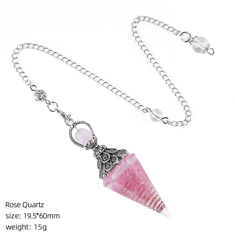 Hot Selling Cristal Natural Pêndulo Receptáculo de Prata Antiga Cone Hexagonal Ponta Única Yoga Meditação Resina de Freqüência Ajustável Pêndulo