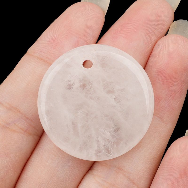 Pingente de pedra de cristal natural peça redonda de energia de pedra 30mm pode ser gravado DIY acessórios de jóias ornamento atacado