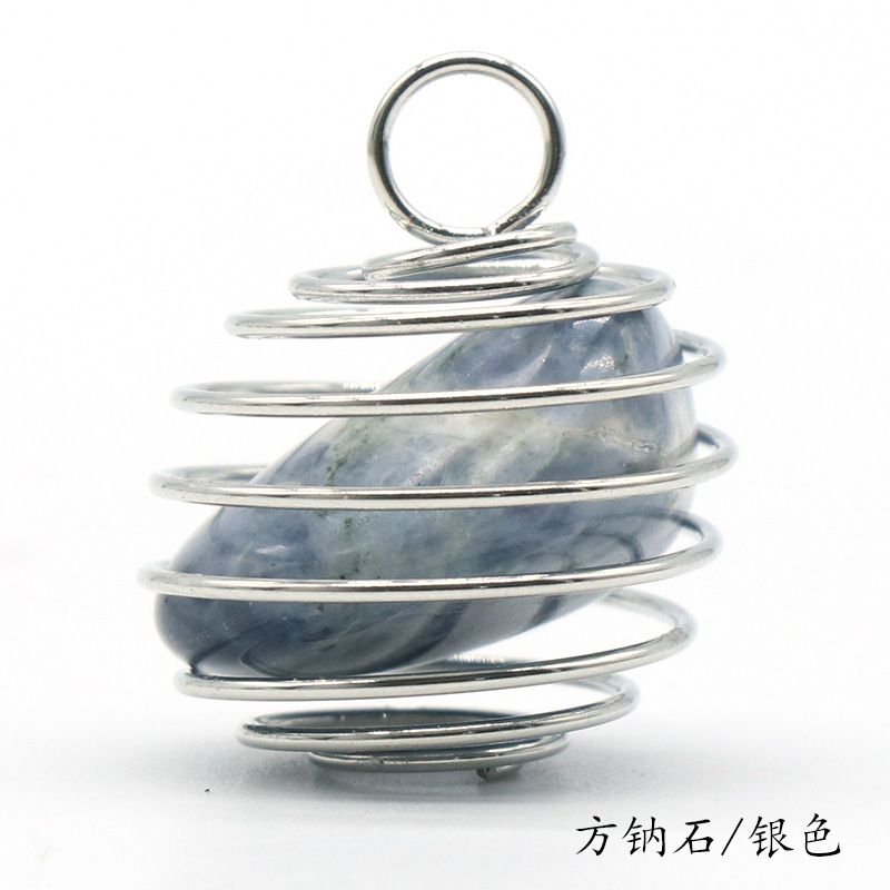 1069-Pingente de mola de enrolamento de fio de cobre de pedra semipreciosa de cristal natural, ágata verde Colar de ametista de cristal em pó Dongling