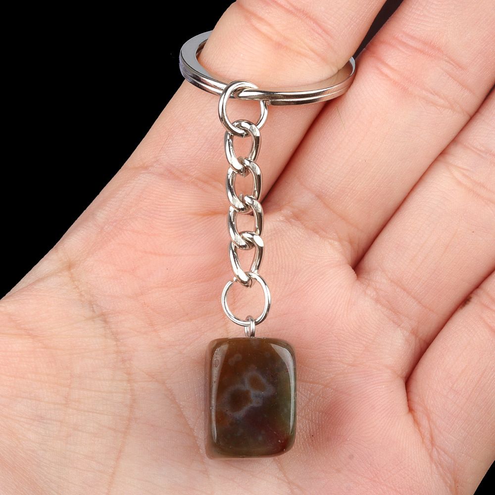 1788-Cristal Colorido Pedra Irregular 16mm Chaveiro Quadrado Comprido DIY Gem Pingente Opala
