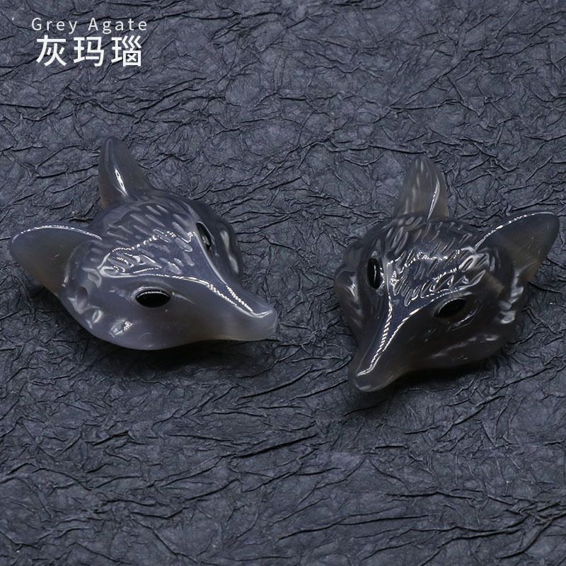 Pingente de raposa de cristal em pó 4CM venda quente, ágata de cristal semi-preciosa pedra gravada cabeça de raposa DIY acessórios de jóias