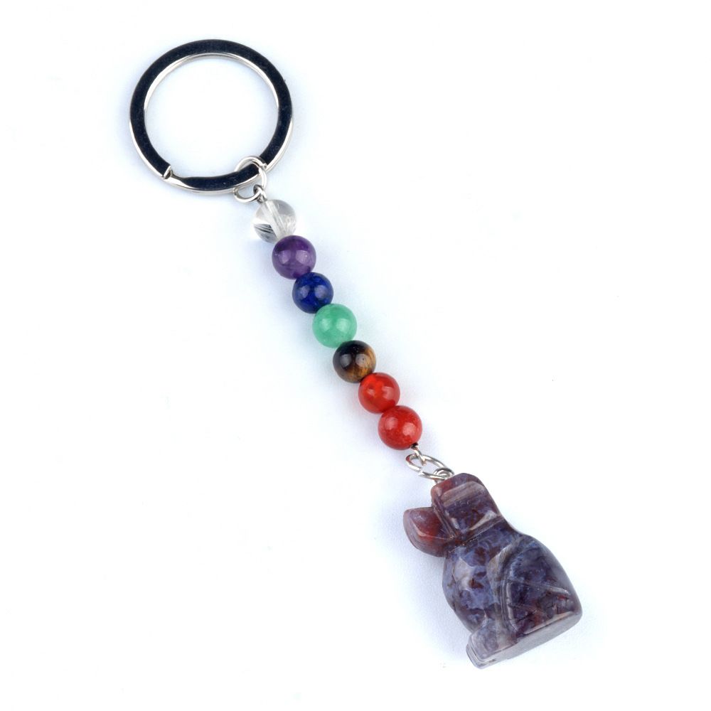 1958-Chaveiro de cachorro de pedra de cristal colorido, pingente de jóias de chakra, pingente de chaveiro de animal pequeno