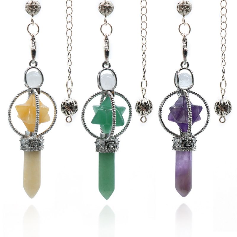 1490-Pó branco natural ametista Kabbah estrela cetro pêndulo, Kabbah mel grande satélite hexagonal pilar pingente de cristal