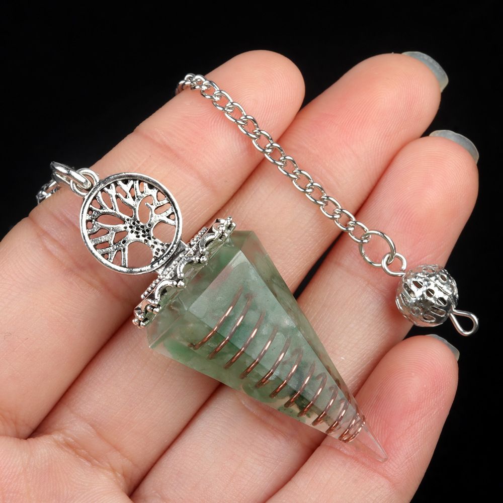 1769-Árvore da Vida Resina Pêndulo de cascalho, Pêndulo de cone hexagonal epóxi de ágata cristal