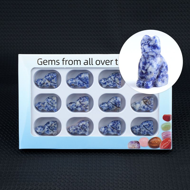 12 caixas de cor 1 polegada gravado cristal ágata jade gatinho ornamento animal conjunto de artesanato