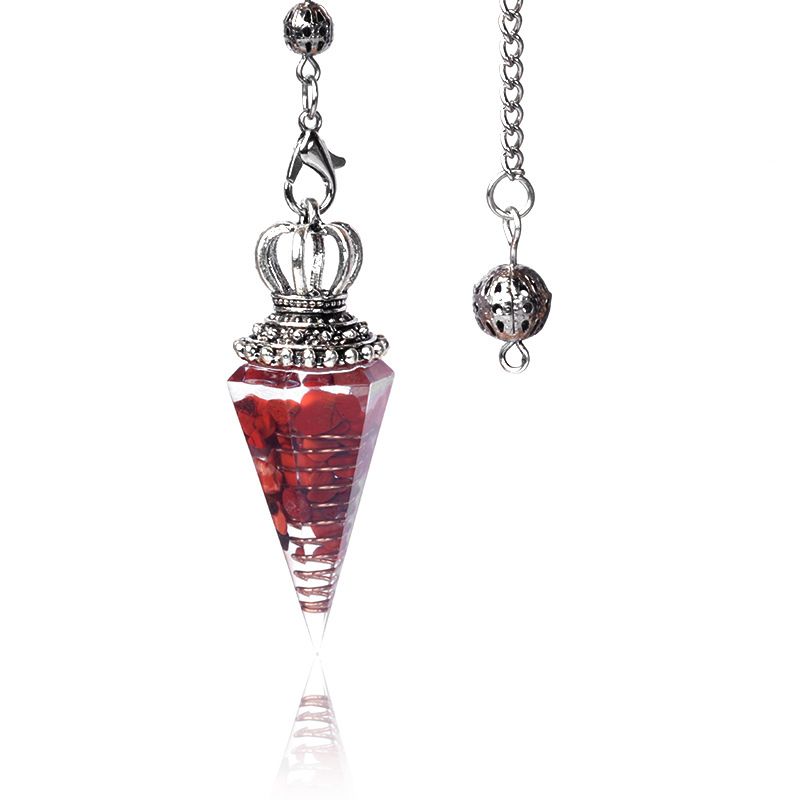 1645-Pêndulo de alma, pêndulo de resina de cascalho cristal, pêndulo de chakra cônico hexagonal