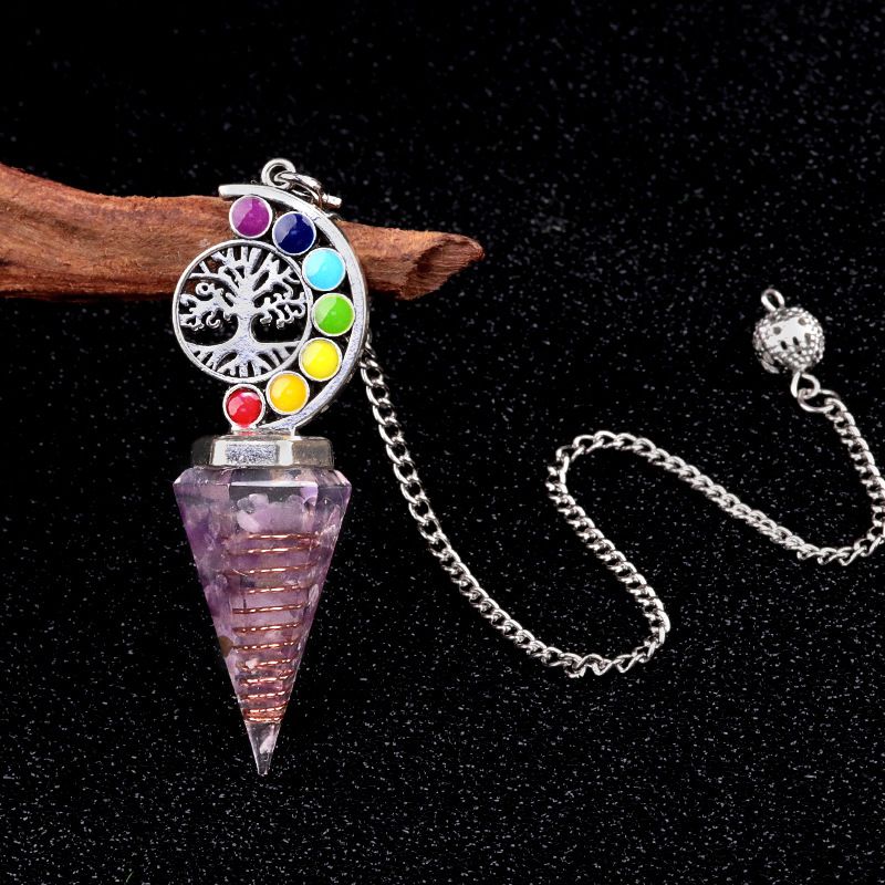 2145-Nova Árvore Colorida da Vida Resina De Cascalho De Cristal Hexagonal Cone Pêndulo Yoga Ornamento De Meditação