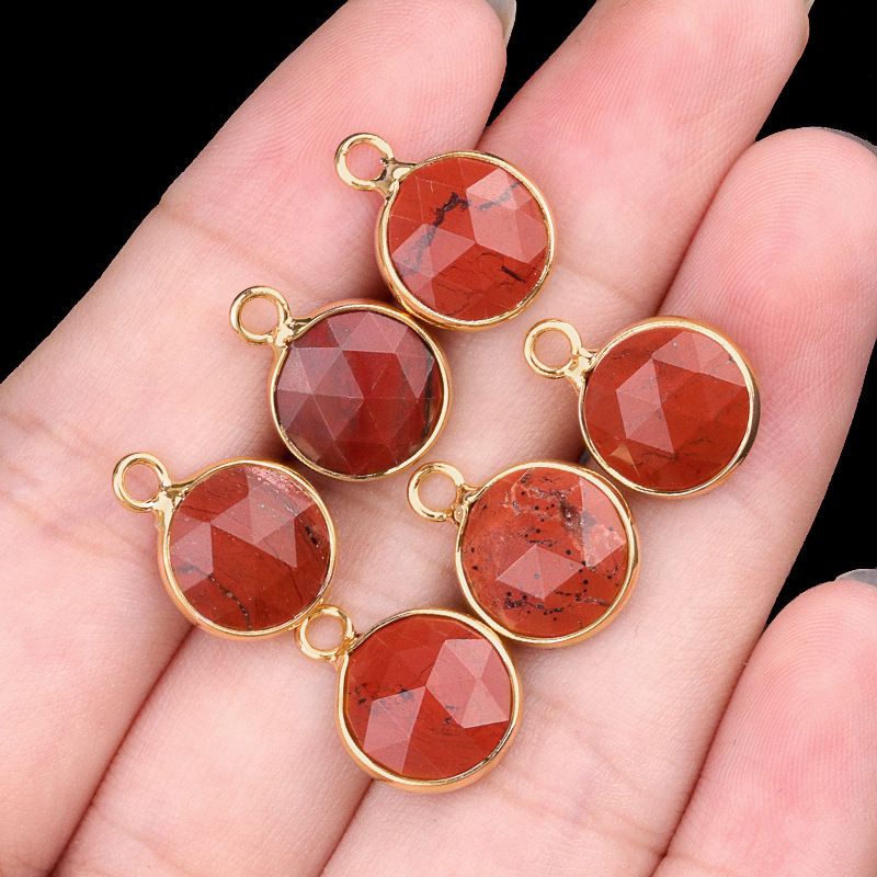 1825-Cristal natural ágata cobre bainha 10mm pingente de seção redonda DIY jóias colar brincos acessórios