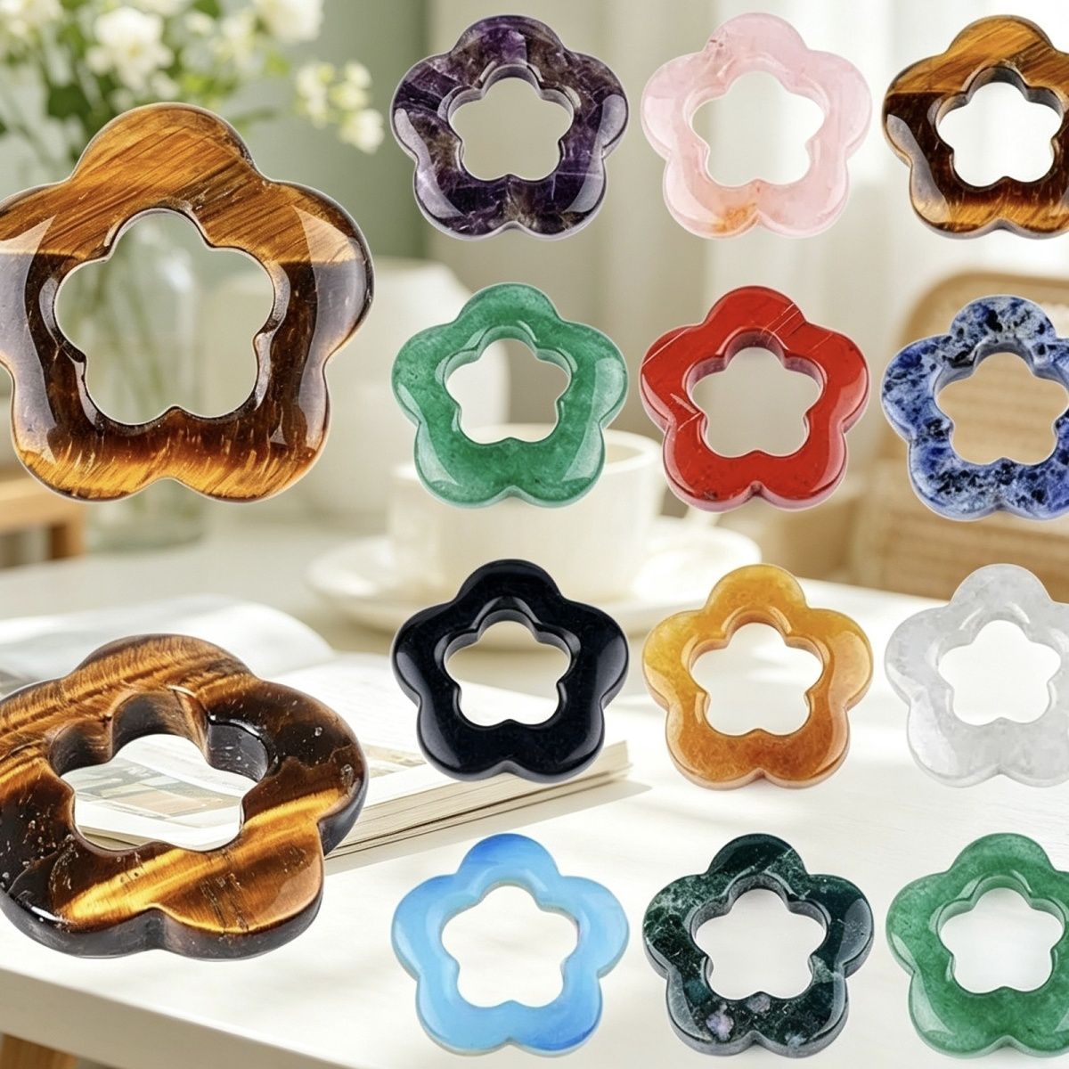 30Mm pingente de flor de cristal natural antigo DIY colar brincos pingente oco pedra áspera flor de ameixa acessórios de jóias