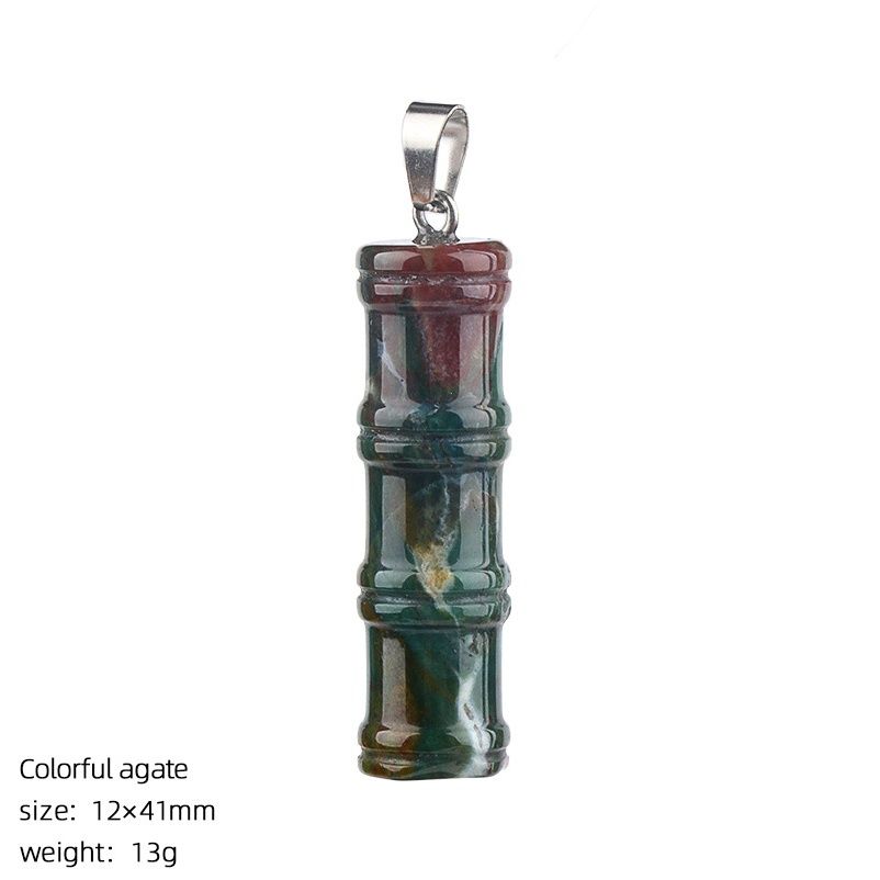 2496 Pingente de bambu de pedra natural, colar alto de junta de estilo chinês, joias de bambu de ametista de escultura tridimensional em pedra áspera.