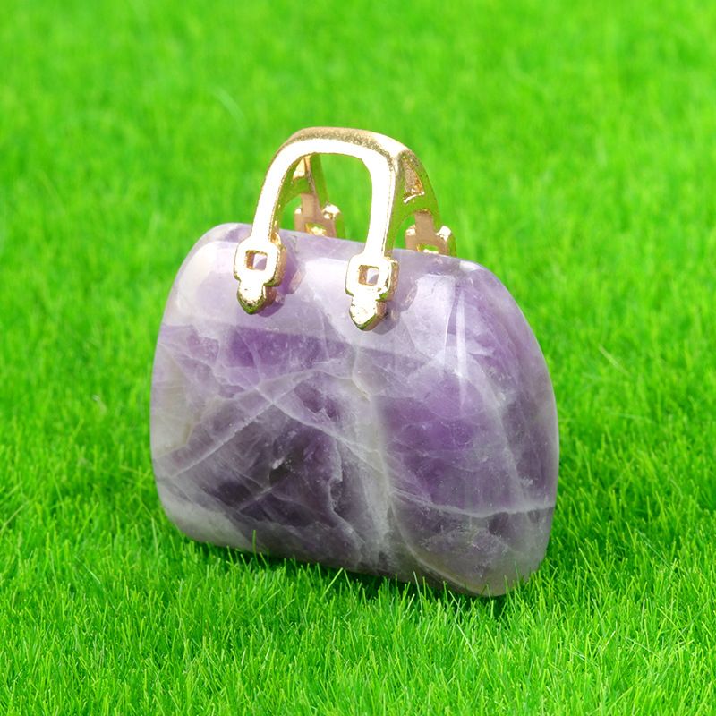 1710-Mini bolsa de pedra de cristal natural, pingente de ametista ins decoração de cristal em pó de vento criatividade