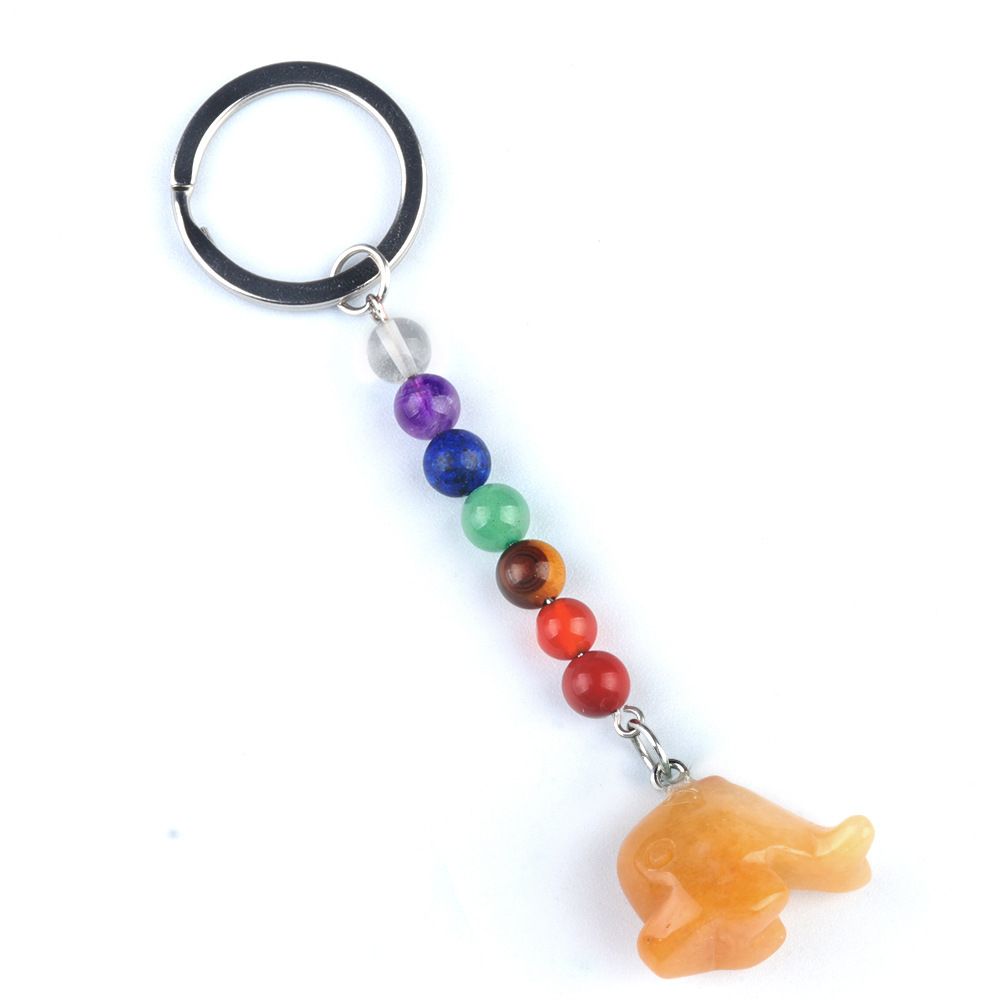 1957-Chaveiro de golfinho de pedra de cristal colorido, pingente de jóias de chakra, pingente de chaveiro de animal pequeno