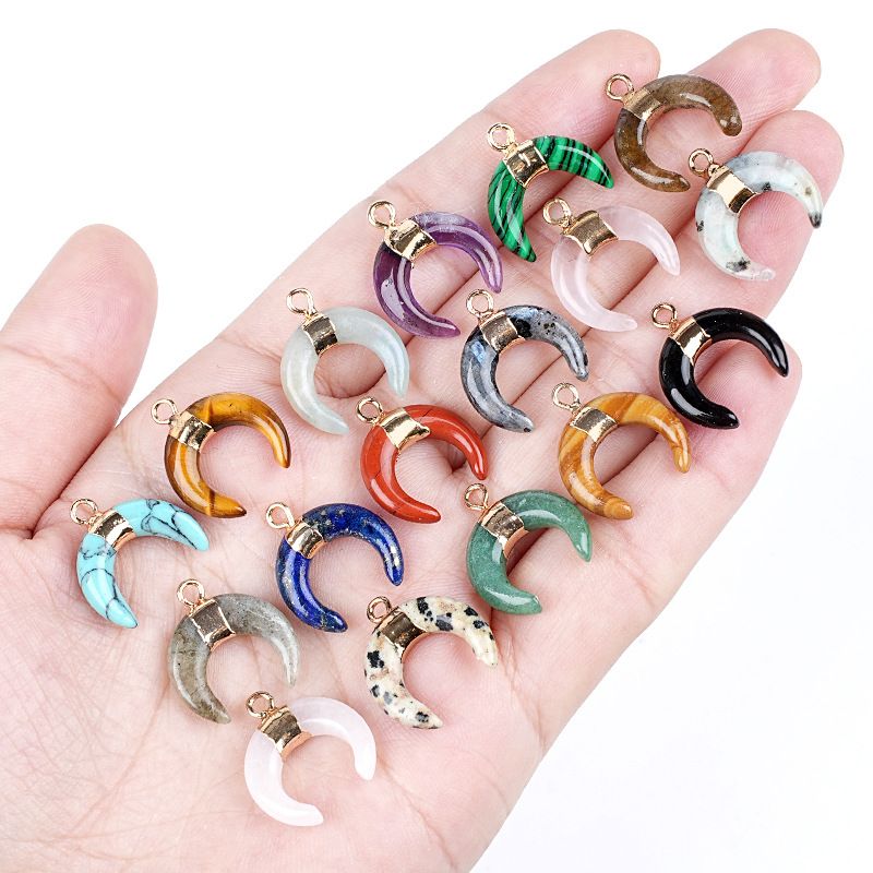 1440 Pingente de lua de cristal natural artesanal pulseira colar brincos dourados único pendurado tipo C chifre de pedra natural
