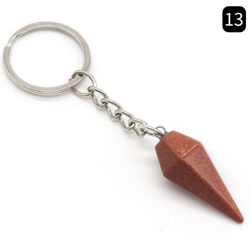 Chaveiro de cone hexagonal de pedra de ágata de cristal natural, pingente de joias de bolsa.