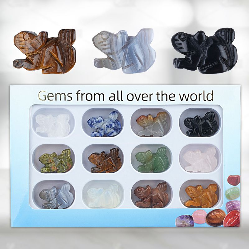 12 caixas de cor 1 polegada gravado cristal ágata jade esquilo ornamento animal conjunto de artesanato