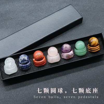 1497-Conjunto de bolas pequenas de 14 peças, base de cristal natural conjunto de bolas de 20 mm, enfeite de chakra colorido para casa