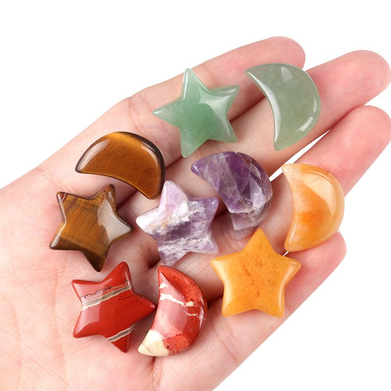 1702-Pedra semipreciosa de ágata de cristal natural 20mm pentagrama não poroso estrela lua acessórios de decoração