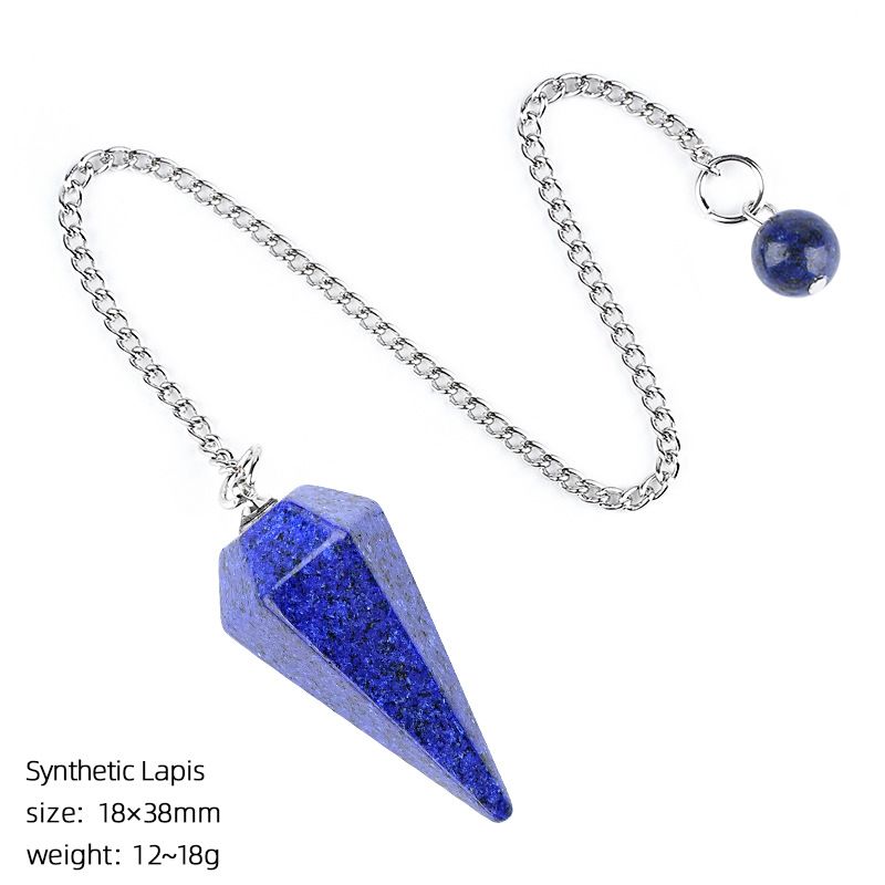 Pingente de pêndulo de cristal natural 38 mm Pedra preciosa de cone hexagonal com corrente Yoga Meditação Pêndulo de frequência ajustável