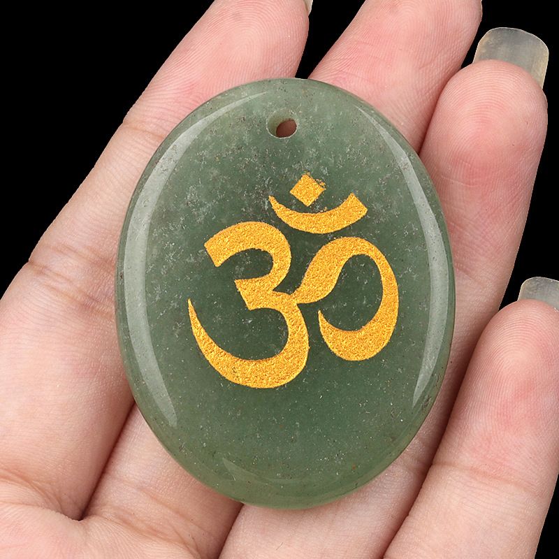 2338-Letras de ágata de cristal natural OM símbolo palma pedra yoga runa DIY chaveiro pingente acessórios