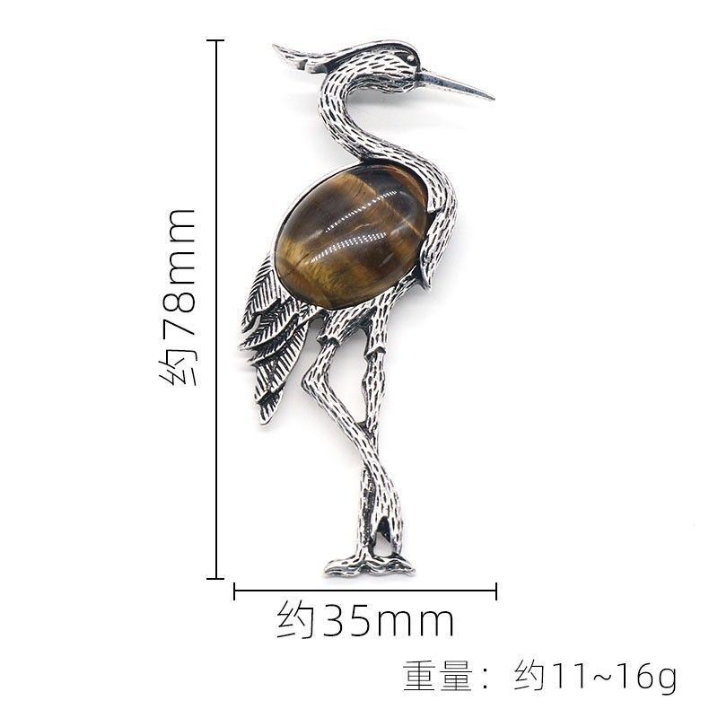 Pingente de broche incrustado de guindaste de coroa vermelha semi-preciosa de cristal natural de uso duplo, acessórios para jaqueta de alfinete de corsage