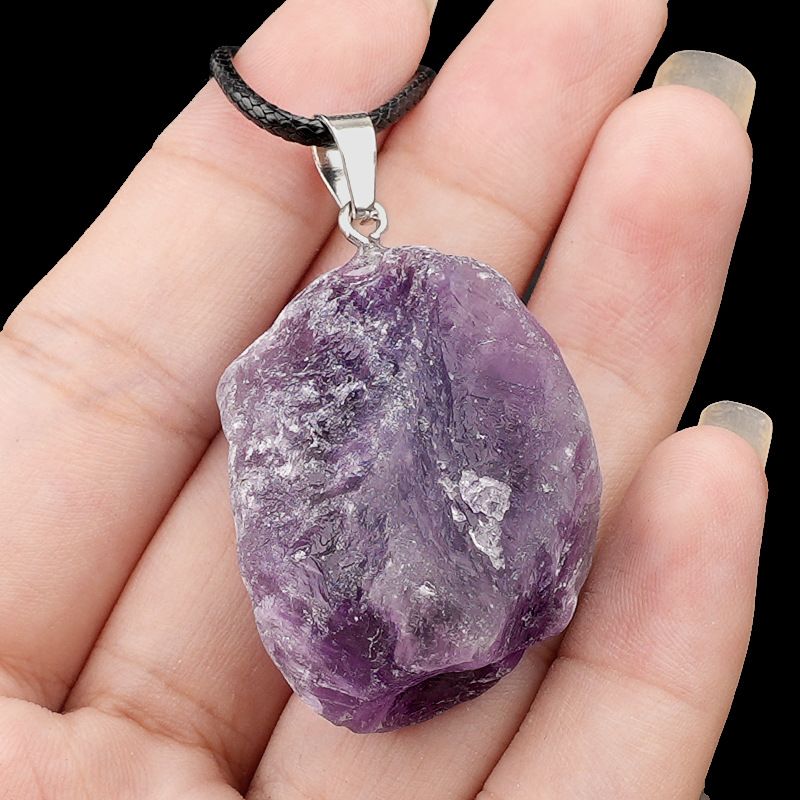 499-Pingente de pedra áspera de cristal natural ametista rosa amarelo branco colar de pedra áspera pingente de joias