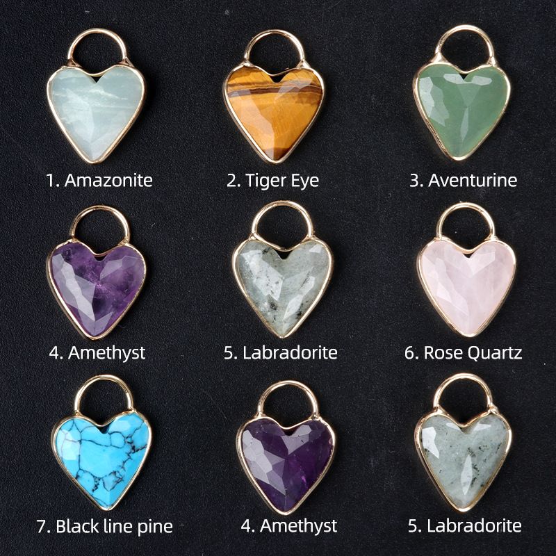 1729-18Mm pingente de bainha de amor de ametista, pingente de coração de pêssego de cristal natural colar de clavícula em forma de coração DIY