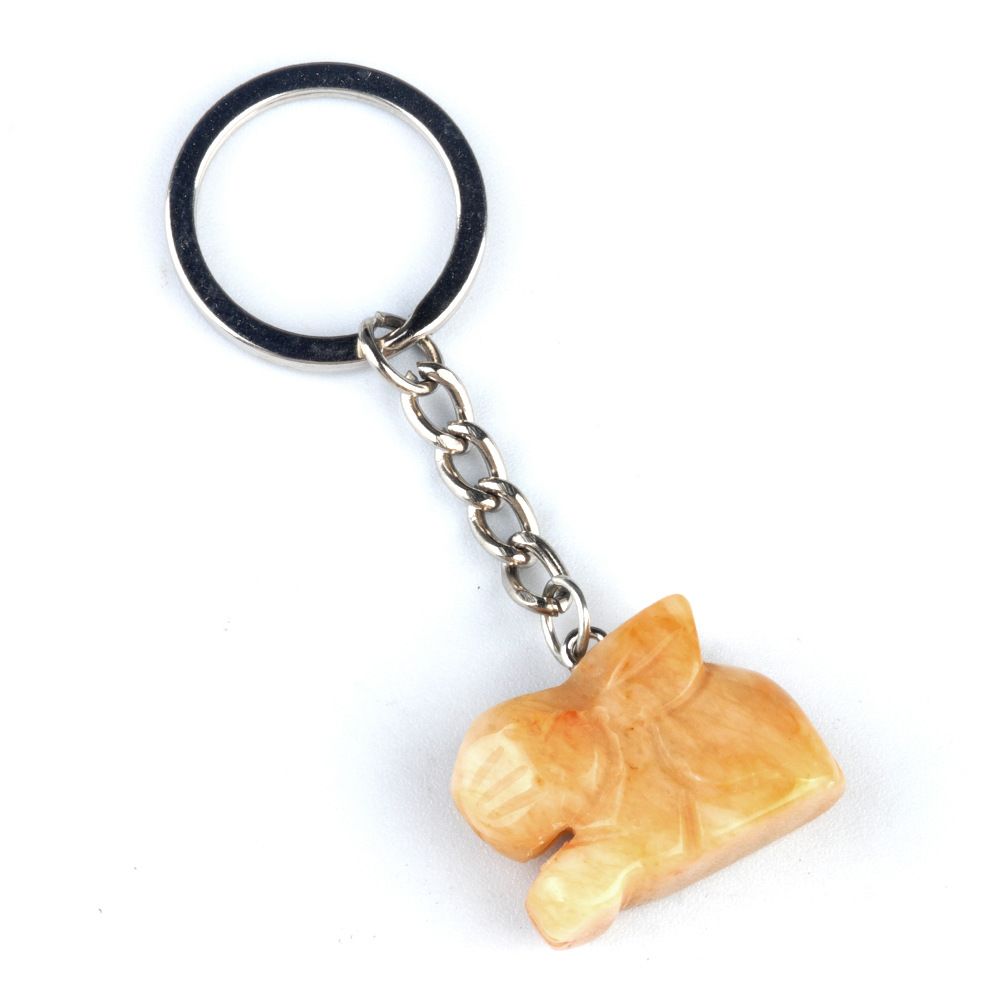 Chaveiro de coelho de 1950, pingente de chaveiro de animal gravado em pedra de ágata de cristal.