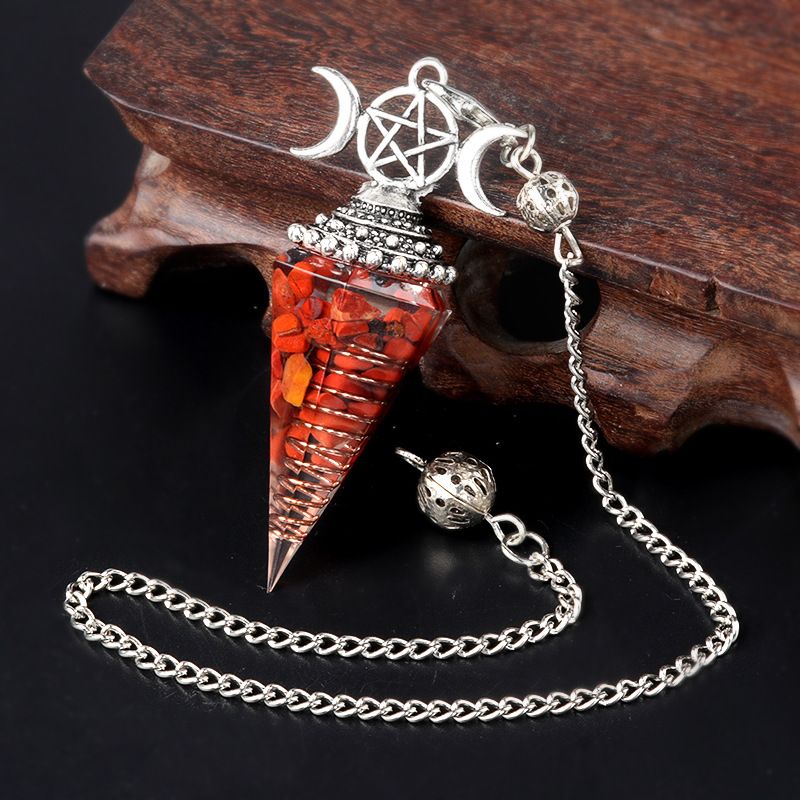 1690-Lua trifásica colorido cascalho resina cristal pedra preciosa hexagonal cone pêndulo, pingente de chakra