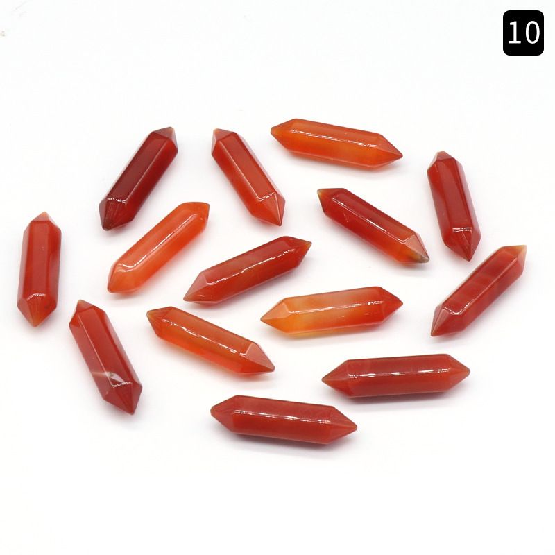 1063-Pedra semi-preciosa de cristal natural de duas cabeças pontiaguda superfície de corte de cone hexagonal pequeno pilar 8X31mm acessórios DIY