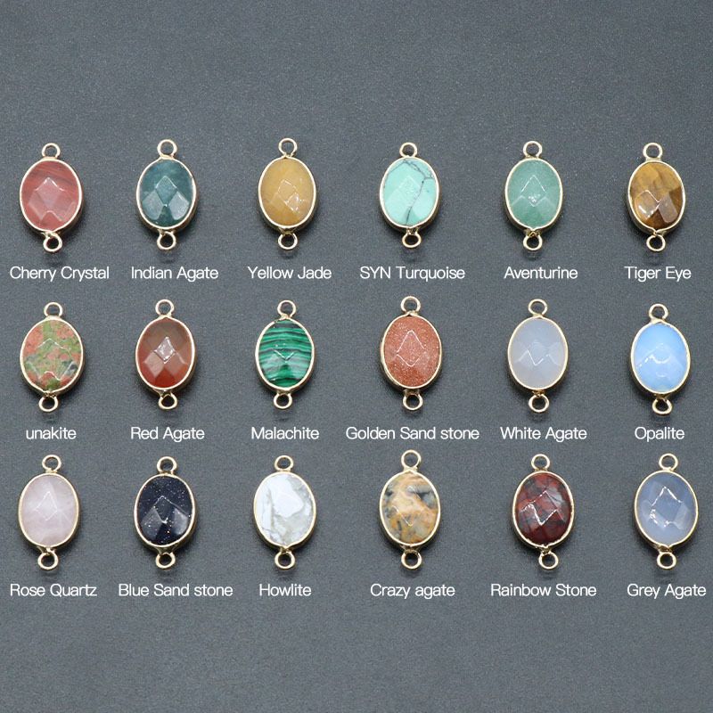 1379-Pingente de seção de bainha oval de ágata de cristal natural colar colar de furo duplo acessórios pulseira módulo