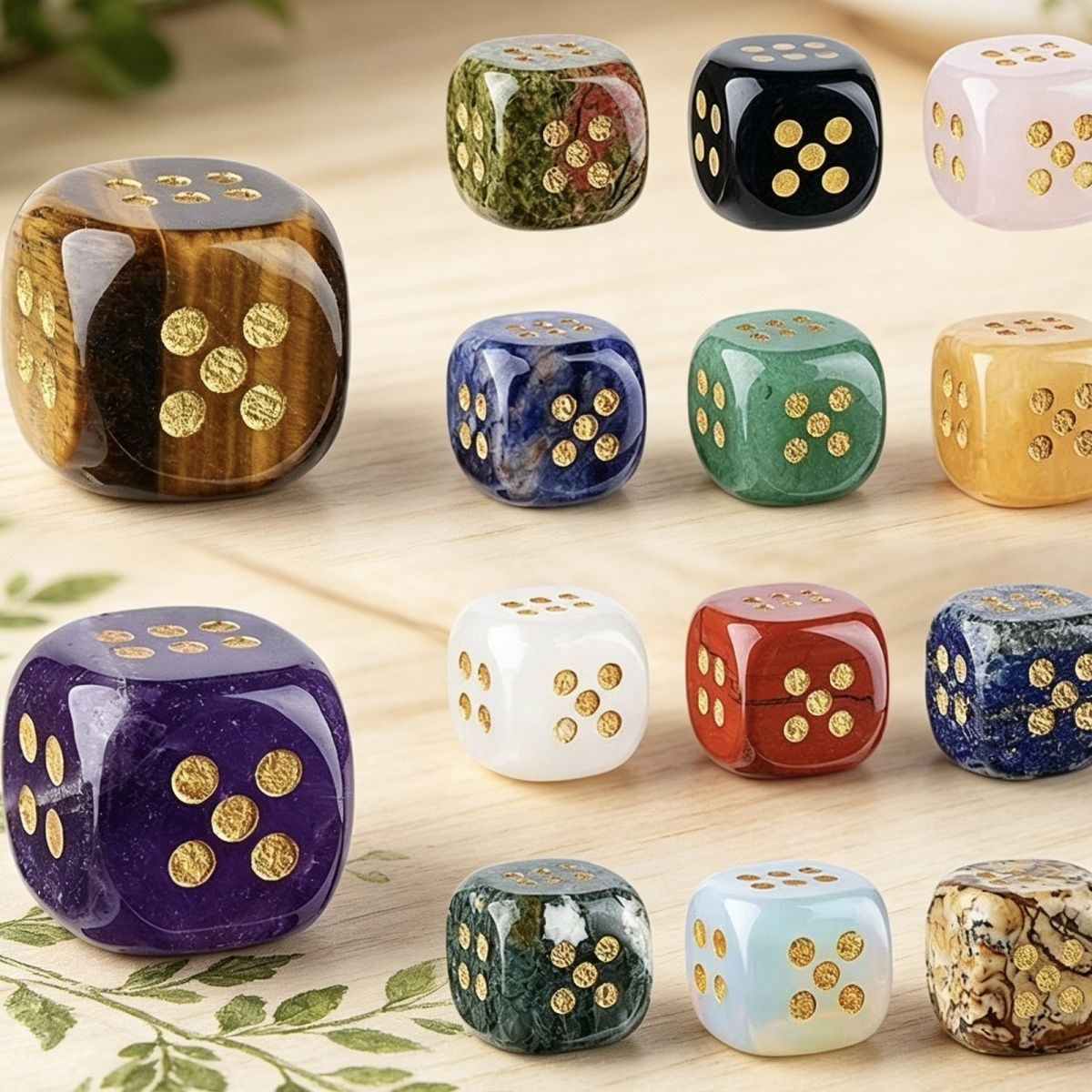 Dados de cristal natural transfronteiriço casual jogo de tabuleiro ágata jade escultura cantos arredondados 15mm pontos dados de pedra semipreciosa
