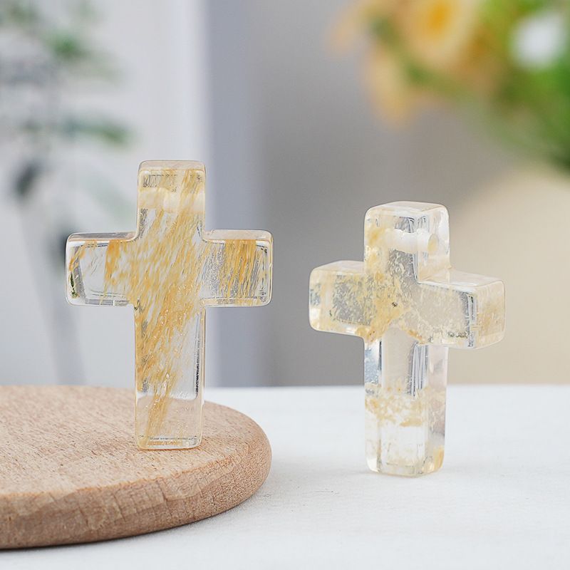 Pó de pedra natural de cristal cruz pingente pingente colar de jóias DIY acessórios