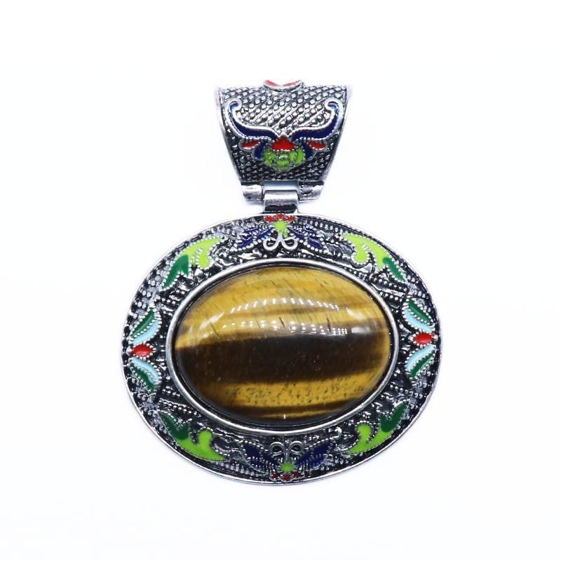 Cristal ágata liga de pedra semipreciosa oval incrustada pingente de pedra preciosa artesanato em óleo, colar exagerado