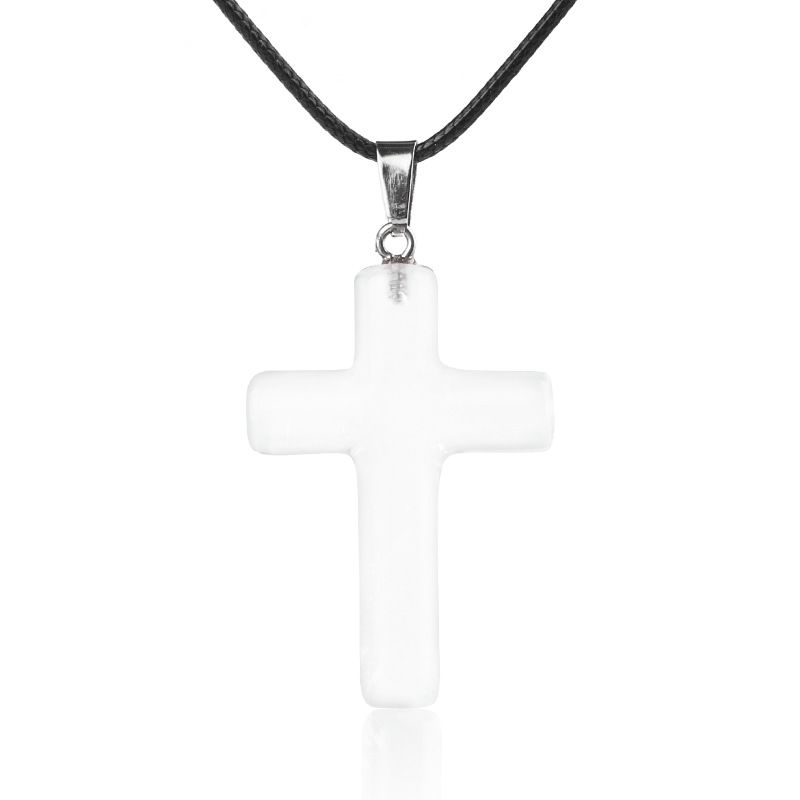1488 Colar de cruz de cristal natural de 40 mm de venda quente elegante versátil grande pingente de cruz de ágata redonda