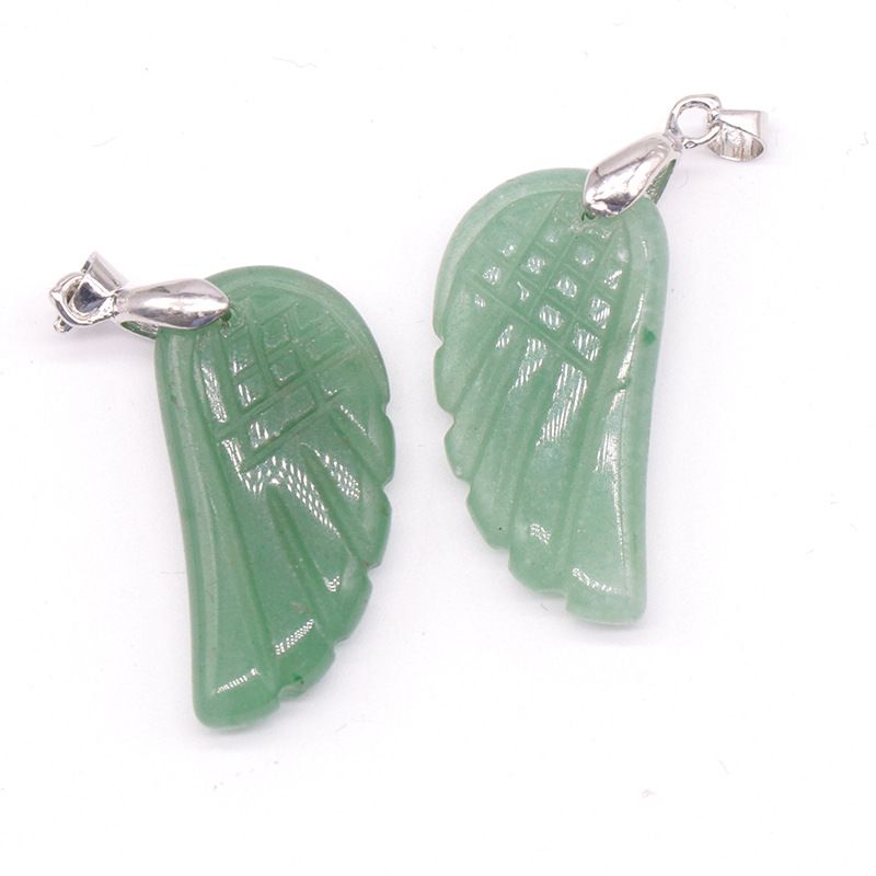 1608-32Mm pingente de asa, pedra de ágata de cristal natural gravado pingente de asa DIY acessórios de jóias