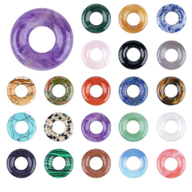 20Mm Ametista Donut Pingente Brincos DIY Pulseira Colar Anel Redondo Cristal Natural Acessórios Bagel