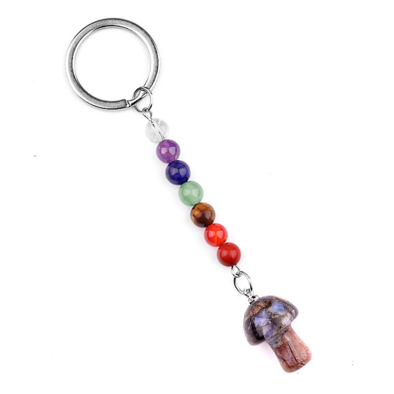 1469-Chave pingente de cristal natural colorido pedra 2cm cogumelo chaveiro saco acessórios presente atacado