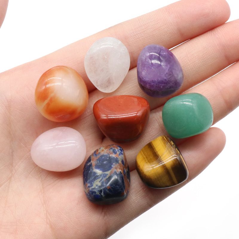 1536-Pedra natural cristal ágata pedra sete veios irregular rolando pedra pedra colorida yoga pedra 7 / 8 peças conjunto