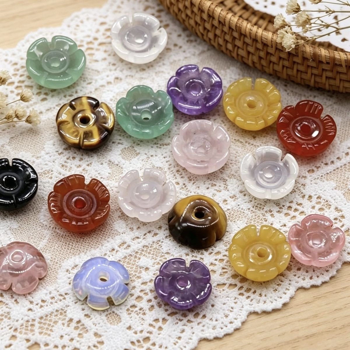 261-Jade Crystal Agate DIY Magnolia Hairpin Acessórios, pétalas esculpidas, feitos à mão