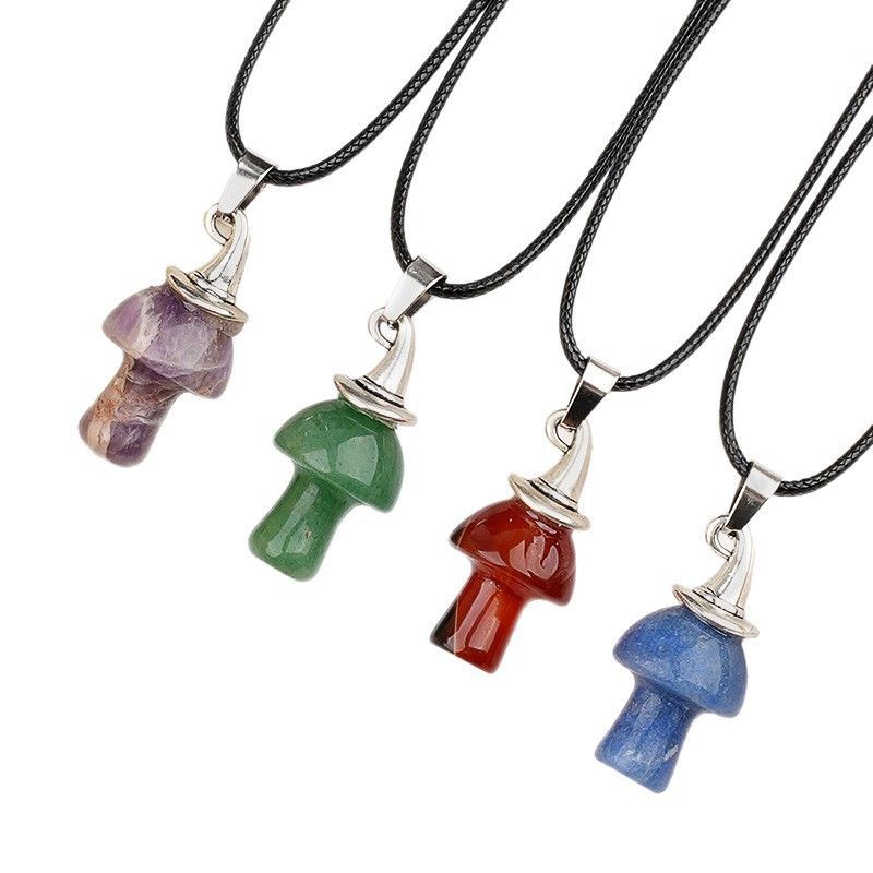Pingente De Cogumelo De Chapéu De Bruxa De Cristal Natural