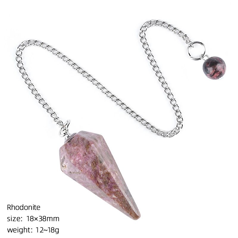 Pingente de pêndulo de cristal natural 38 mm Pedra preciosa de cone hexagonal com corrente Yoga Meditação Pêndulo de frequência ajustável