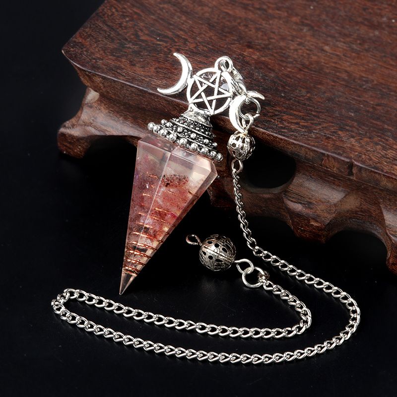 1690-Lua trifásica colorido cascalho resina cristal pedra preciosa hexagonal cone pêndulo, pingente de chakra