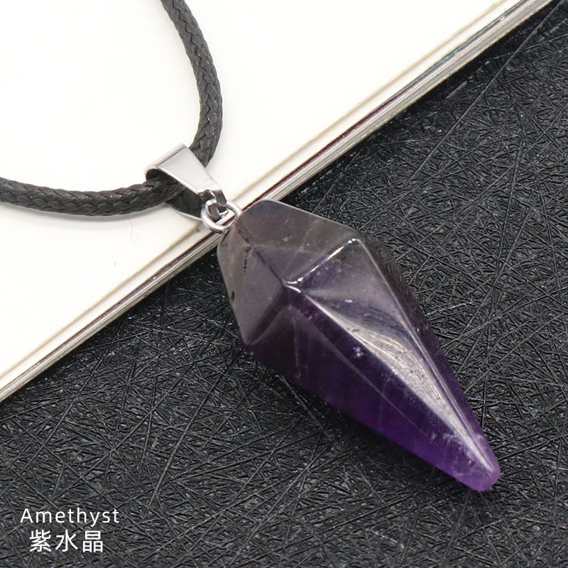 Pingente de Cristal Natural Hexagonal Cone Cônico Hexagonal Rômbolo Pêndulo eBay AliExpress Jóias